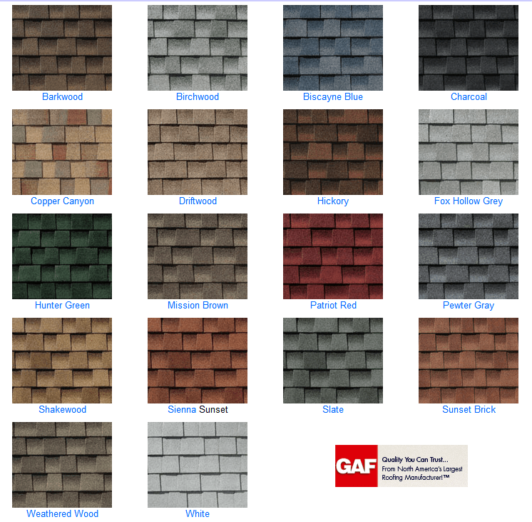 Tamko Tamko Architectural Shingle Colors